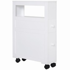 HOMCOM 72x16cm Narrow Bathroom Storage Unit 2 Drawers Open Top 4 Wheels Slimline