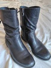Black Leather Women's Mid-Calf Side Zip/Back Tie Casual Boot. 8.5 Slightly Used