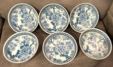 VTG Seikatsu Style Porcelain Rice Bowls (6)-Flowers & Bonsai Blue White 6" D-EUC