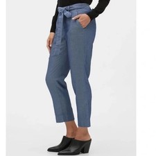 Banana Republic Avery Blue Cotton Blend Cropped Tie Waist Pants Size 12