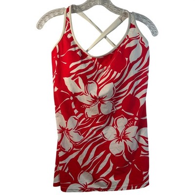 Hapari Red White Floral Zebra Tankini Top XL UPF 50+ Adjustable Straps