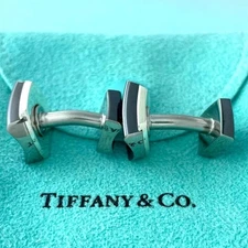 Tiffany & Co. 1837 Black Titanium Cufflinks Rare NY Logo Design