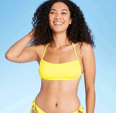 Xhilaration Jrs Ribbed Apron Front Yellow Bikini Top String Ties size XS NWOT