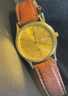 Vintage Seiko Quartz Gold Tone Day Date Watch 5Y23-7079 Not Running