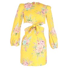 Zimmermann Zinnia Floral Mini Dress In  Linen Women Yellow Xs