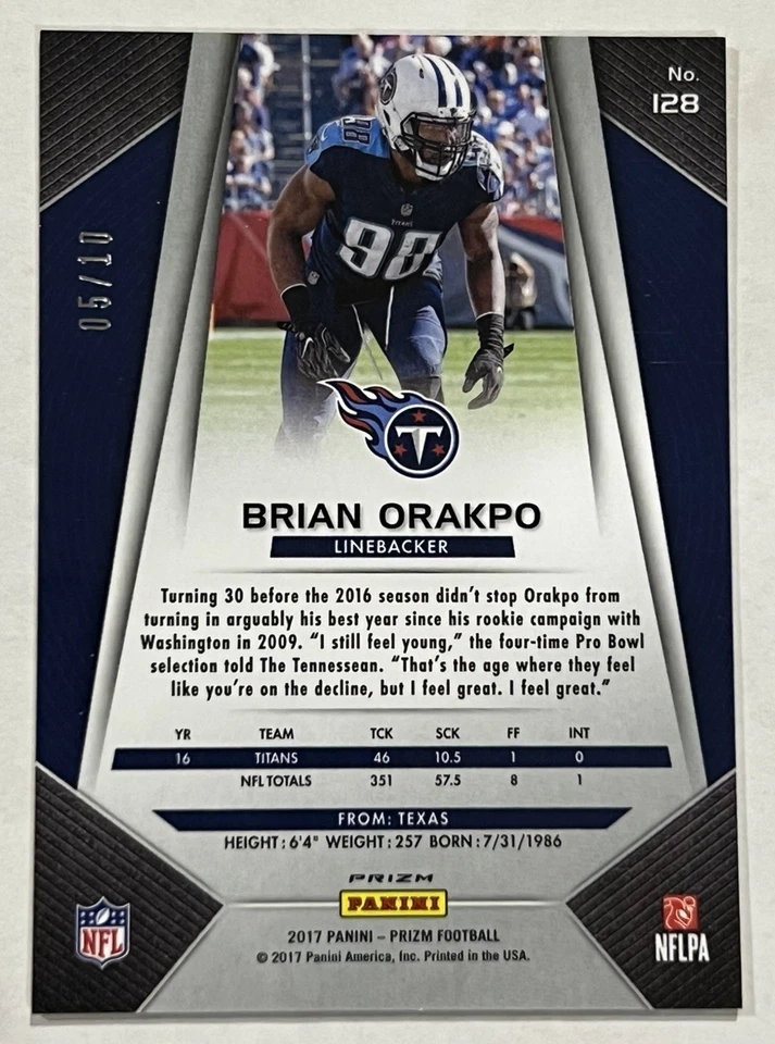 Brian Orakpo 2017 Panini Prizm Gold #’d /10 - Image 2 of 2
