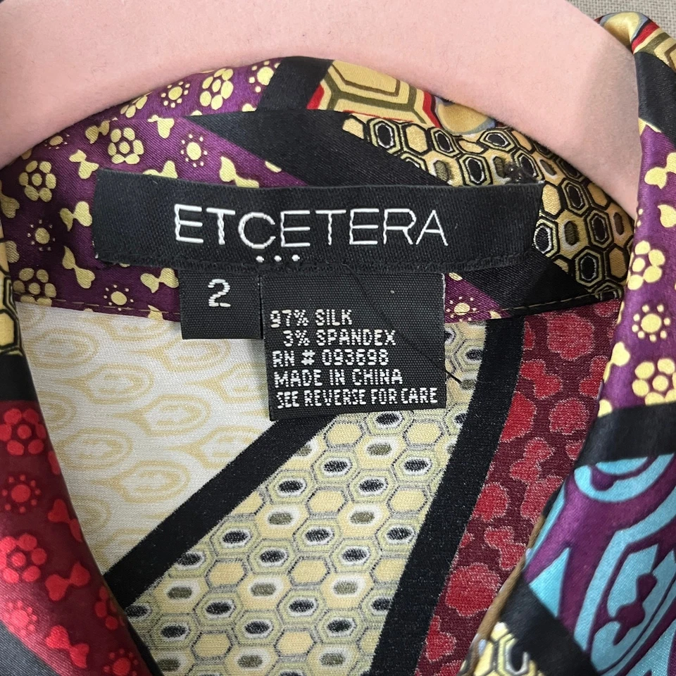 Blusa Etcetera Mujer 2 Multicolor Geométrica Mezcla Seda Cuello Abotonado Artístico Foto 4 de 4