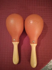 CP Cosmic Percussion MARACAS   Percussion Orange SHAKERS Wooden Handels 10" Long