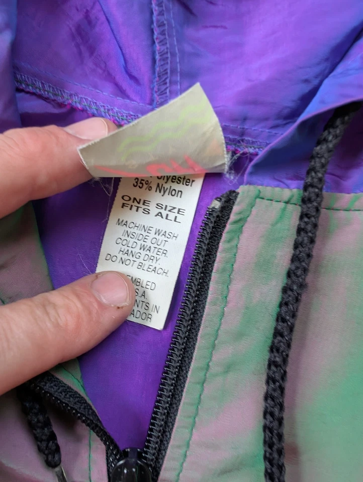 Vintage Surf Style No Fear Jacket One Size Purple 1/4 Zip Hooded Windbreaker - Image 3 of 4