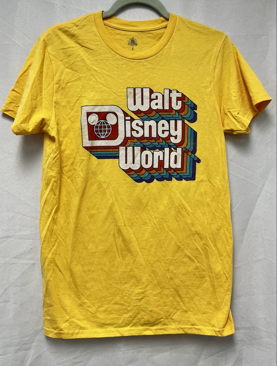 Disney Parks Small Yellow Walt Disney World Rainbow Logo Throwback Retro T  Shirt