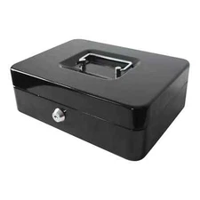 Pen + Gear 10 inch Metal Cash Box with Money Tray and Key Lock, Black, YFC-25