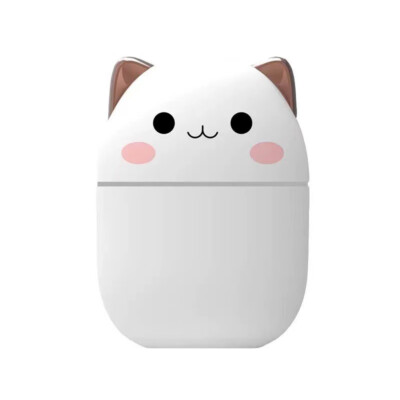 250ml Mini Cute Cartoon Humidifier with Night Light Gift for Friends (White Cat)