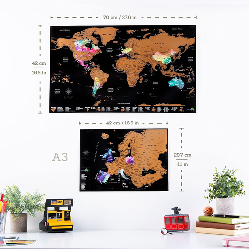 Scratch Off World Map + BONUS Map of Europe | Detailed World Map Poster - Off in - Picture 2 of 9