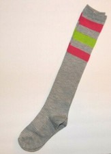 OLD SCHOOL knee high TUBE SOCKS Gray Pink Green Juniors Size 9-11  1 pair  NEW