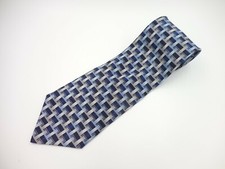 Men's Blue and Silver Patterned Silk Tie