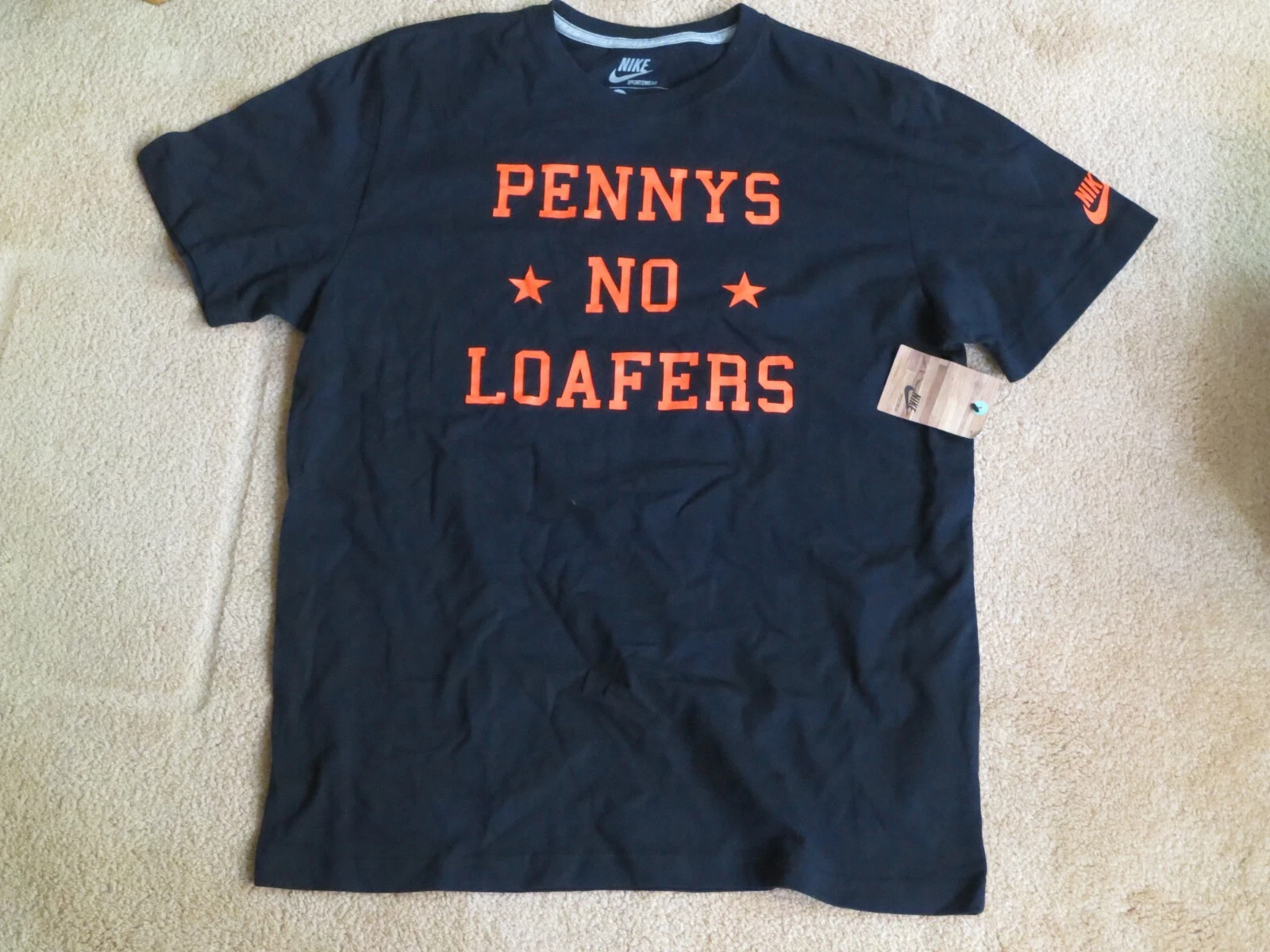 T shirt Nike Penny Hardaway nera arancione XL ""Pennies No Mocassini"" NUOVA con etichette Asia