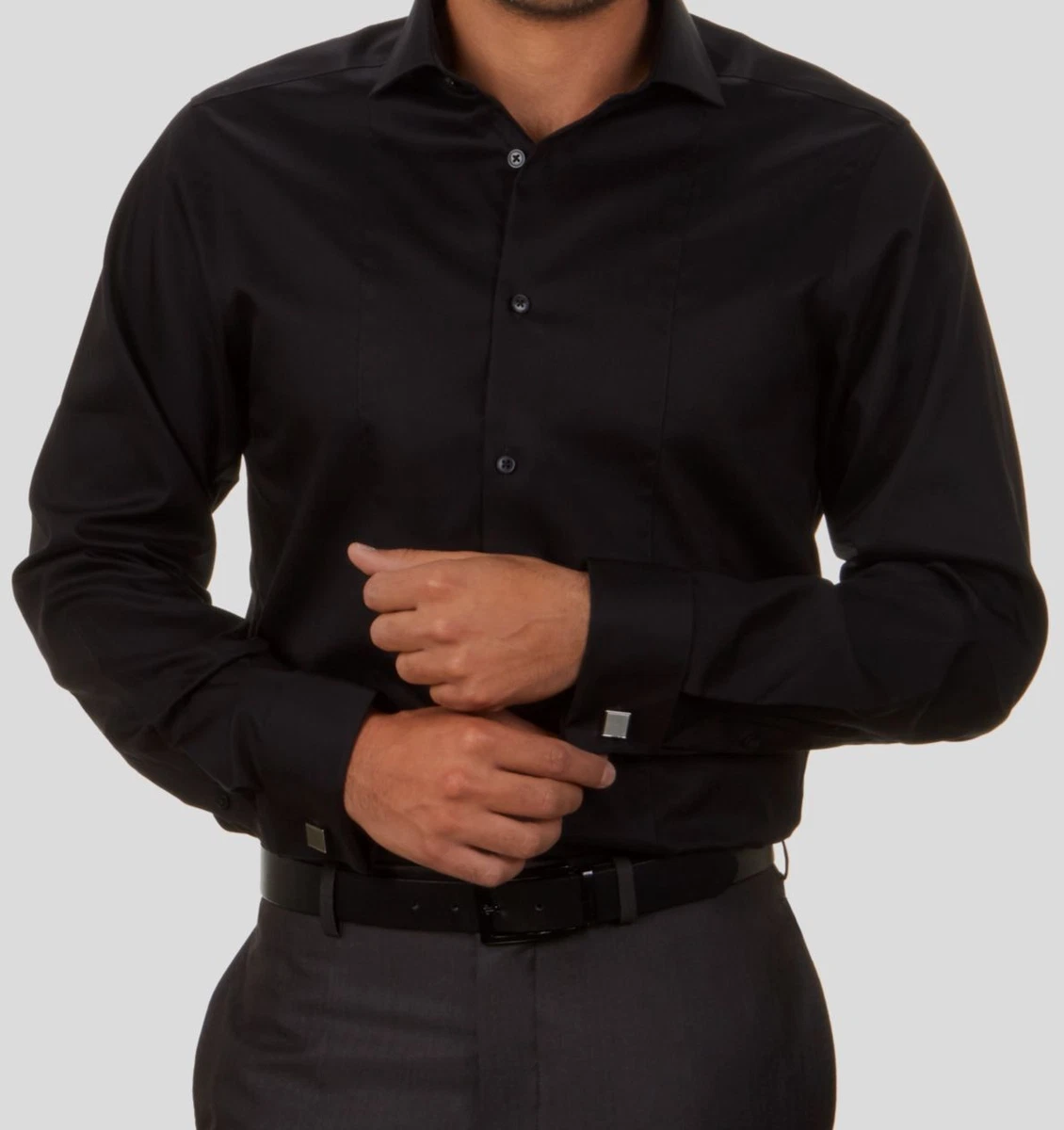 Black french cuff men's dress shirt sales