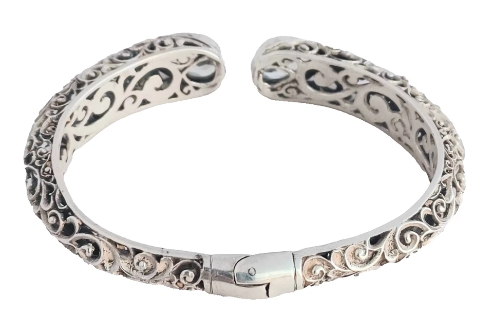 Hermoso SC? Brazalete con bisagras de filigrana de topacio azul de diseño de ley y 18k Foto 2 de 4