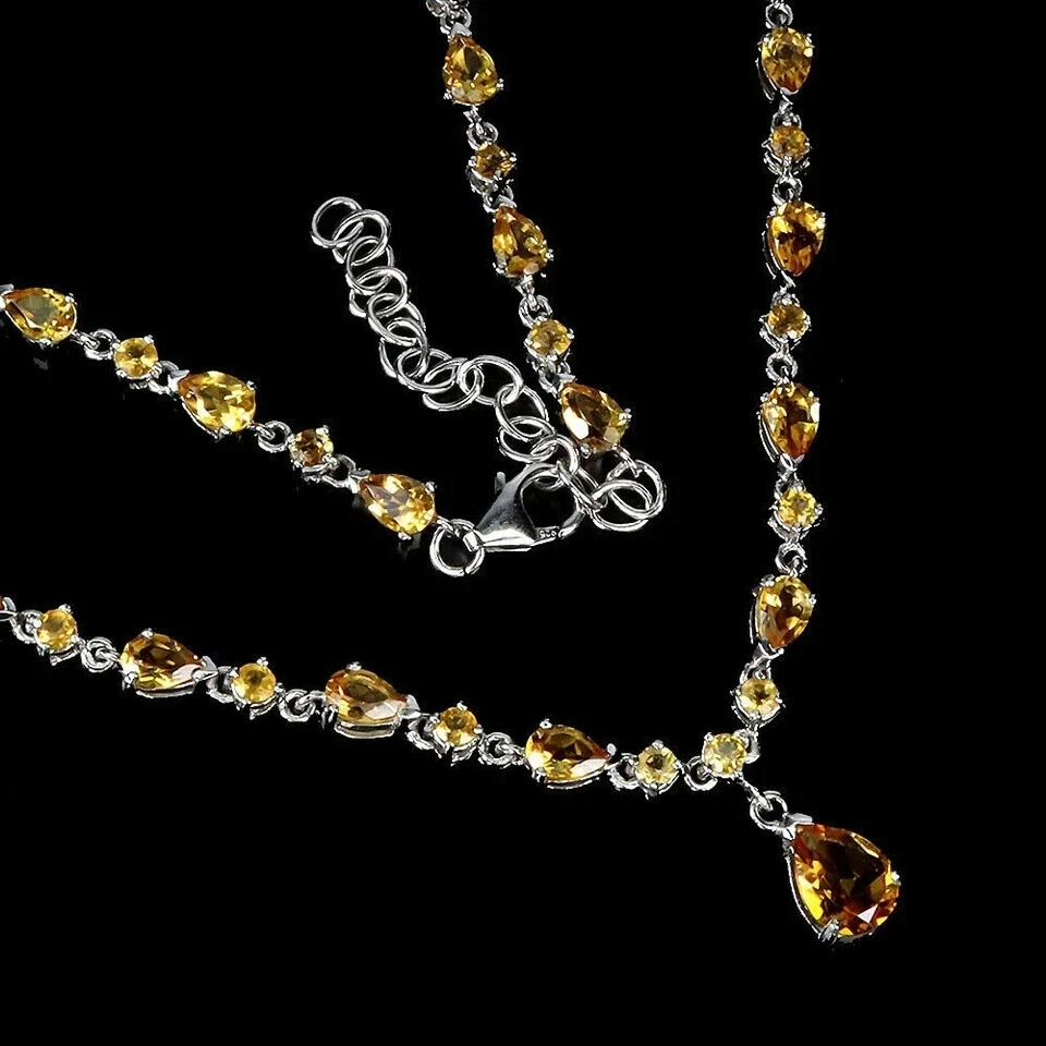 Женское теннисное ожерелье из цитрина грушевидной огранки 12 карат с отделкой белым золотом 14 карат - Изображение 3 из 3