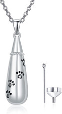 Pet Paw Print Urn Necklace for Ashes S925 Sterling Silver Cat Dog Memorial Neckl