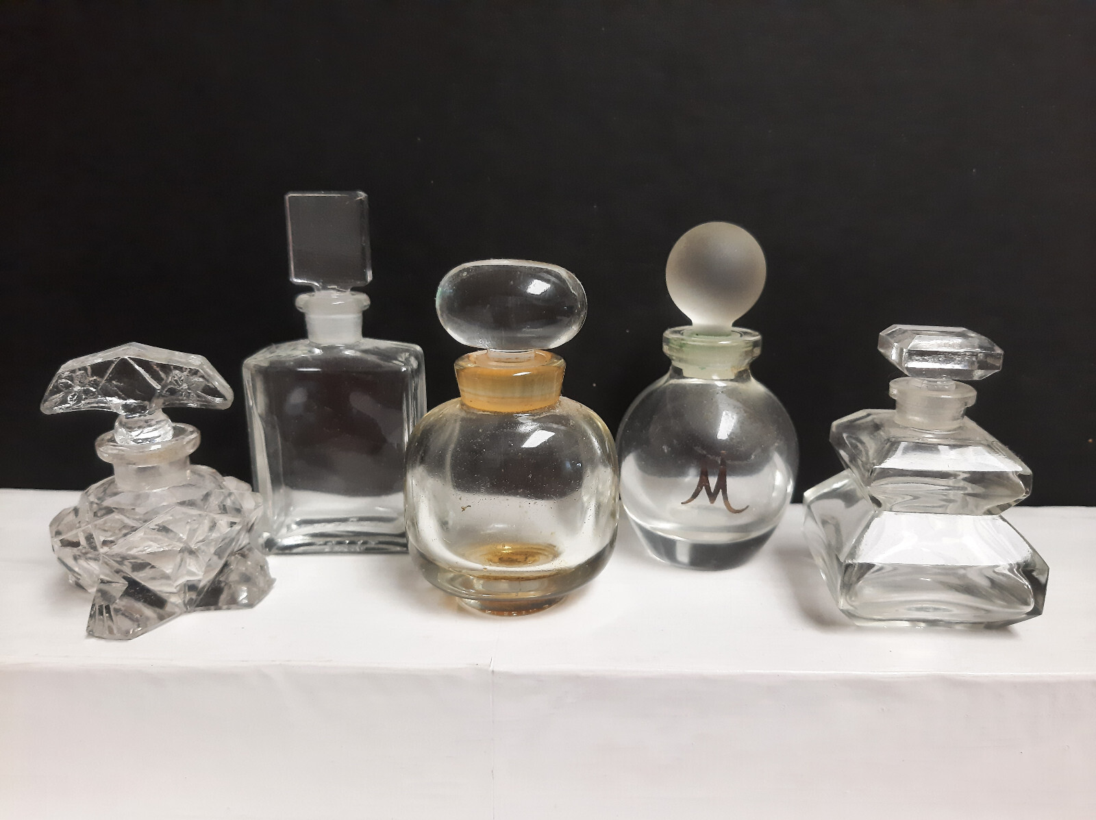 Lot of 5 Mini All Glass Vintage Miniature Perfume Sample Bottles Empty