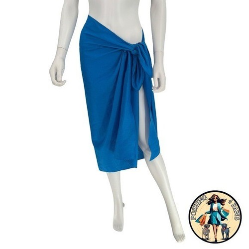 AEXAE Linen Wrap Beach Sarong Swim Cover Up Midi Skirt Pareo Ibiza Blue One Size - Picture 5 of 10
