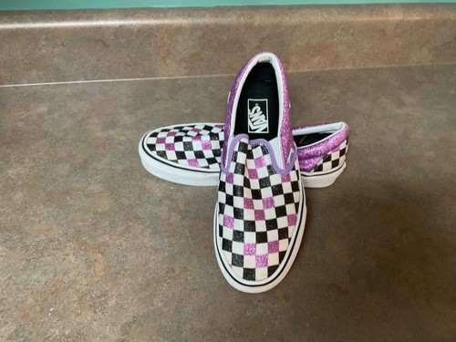 black and purple vans slip ons
