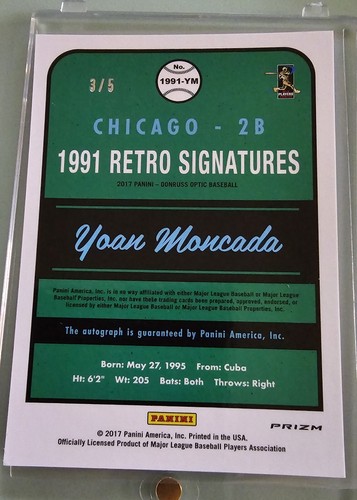 2017 Panini Donruss Yoan Moncada Auto Rookie 3/5 Blue '91 Retro - Picture 2 of 2
