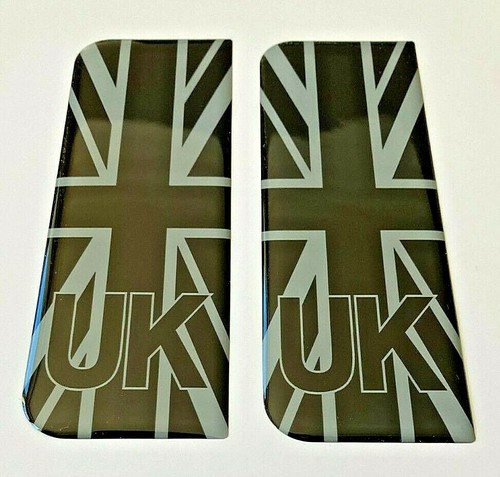 UK Domed Black/White Large Union Jack Vehicle Number Plate Stickers - HIGH GLOSS