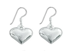 .925 Sterling Silver Shiny Heart Dangle Drop Earrings Hook Clasp