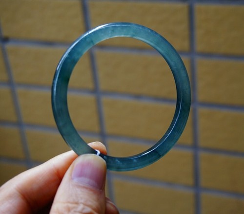 Certified Grade A Guatemalan Dark Teal Blue Jade jadeite translucent Bangle 369 - Picture 4 of 18
