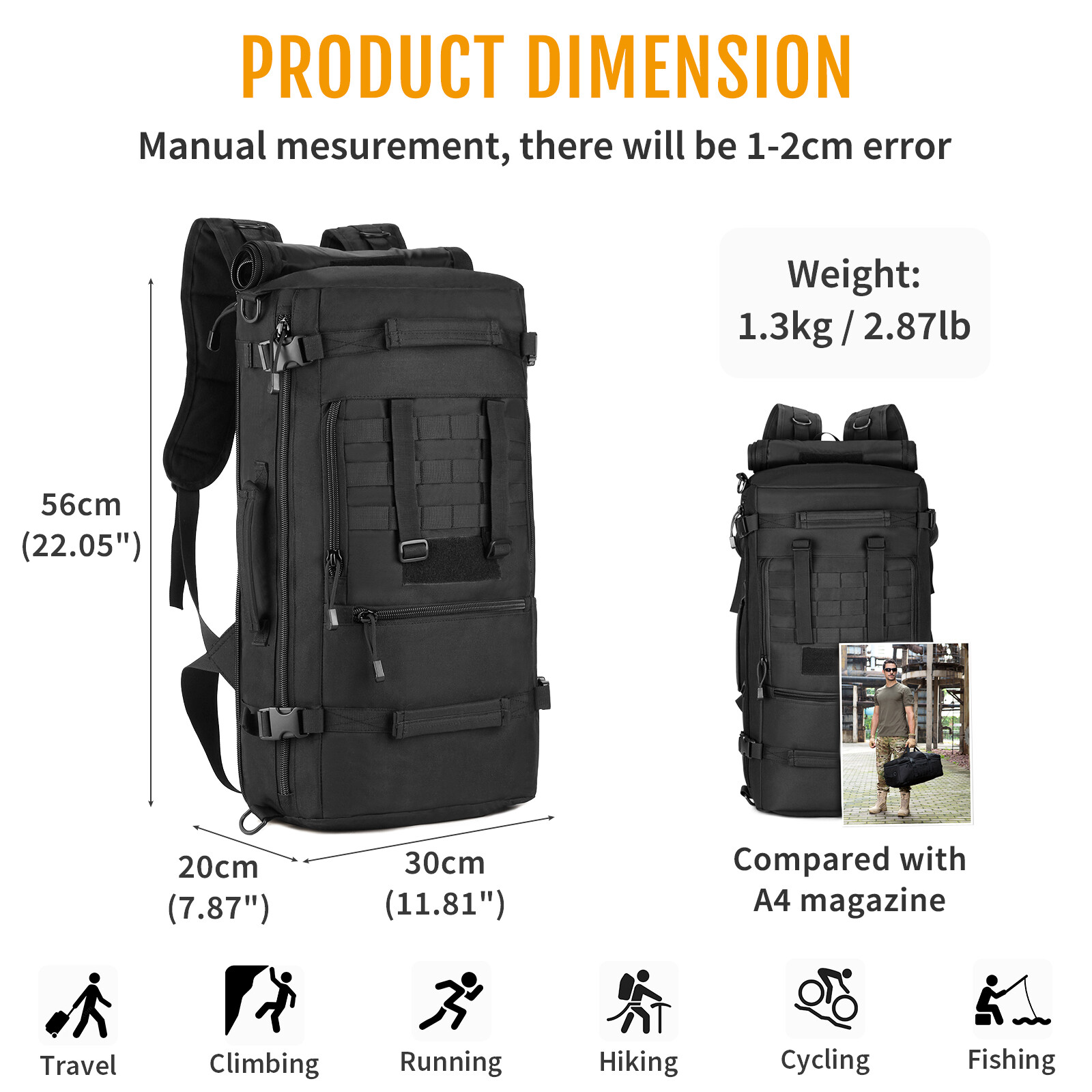 50L Military Tactical Backpack Large Molle Rucksack Outdoor Travel