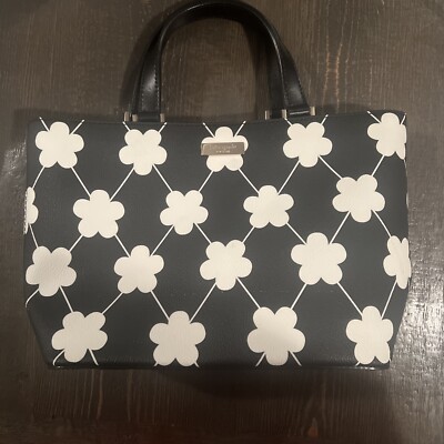 Kate Spade Grant Street Vinyl Floral Jules Tote Black And White Purse Bag 