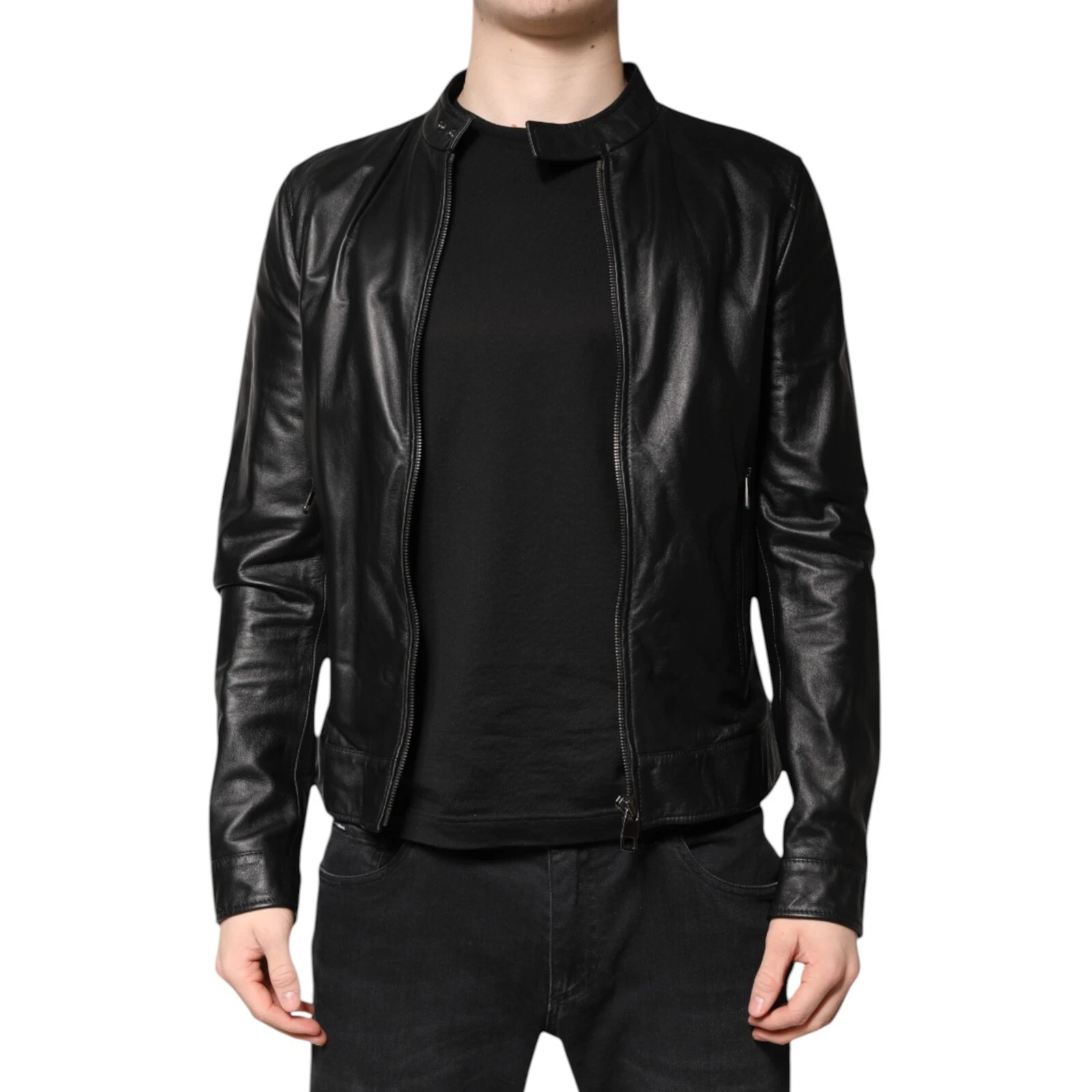 DOLCE & GABBANA Jacket Black Sheep Leather Biker Full Zip IT46/ US36 /S 2320usd