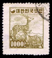 1954 KOREA #199 SIKA DEER - WMK 257 - USED - VF - CV$7.00 (ESP#1720)