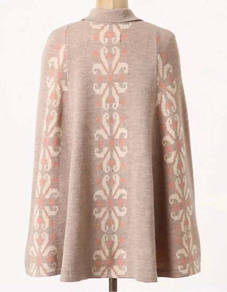 Anthropologie Cape M MADCHEN Poncho FLOWERING POMPONA Sweater Collar Wool - Image 3 of 4
