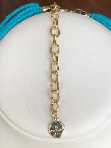 RJ GRAZIANO Signed Turquoise Gold Brass LONG Multi Strand STATEMENT NECKLACE - Picture 5 of 6