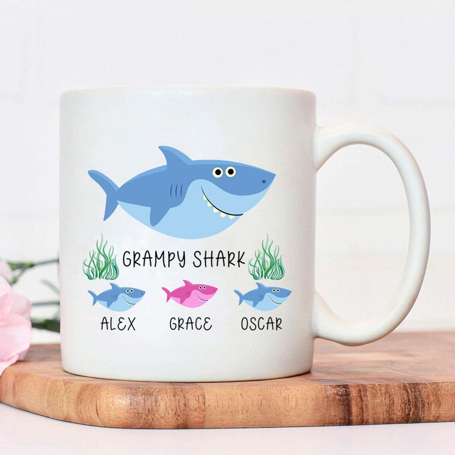 Personalised White Ceramic Mug 10oz Grampy Shark Mug Birthday Gift Perfect Gift