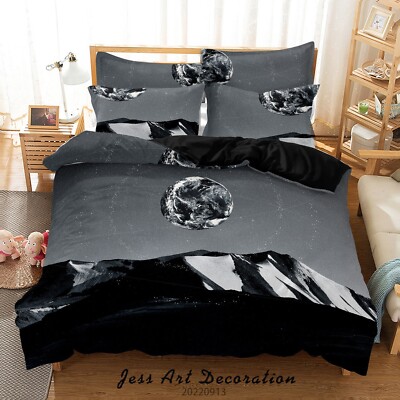 3D Mountain Moon Night View Quilt Cover Set Bedding Sets Pillowcases Queen