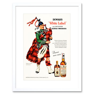 Vintage Ad Whisky Alcohol Dewar's White Scotch Tartan Framed Wall Art Print
