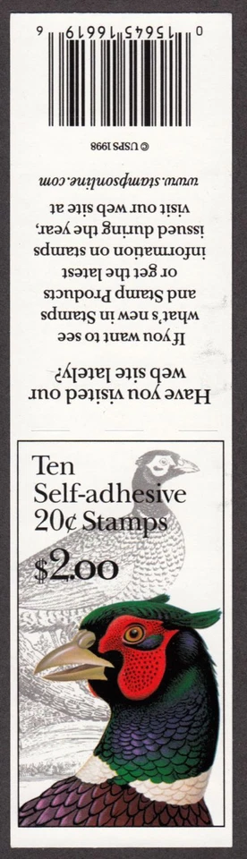 1999 Ring-necked Pheasant Sc 3050a MNH 20c complete booklet of 10, V2222 - Image 2 of 2