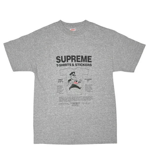 SUPREME T SHIRT & STICKERS TEE gris bruyère taille XL très rare !