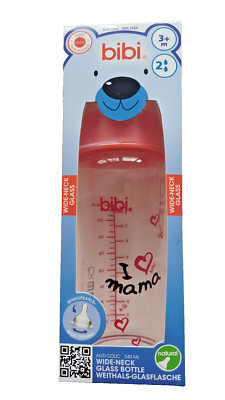 Bibi Weithals-Glasflasche/Babyfläschchen ''I love mama'' BPA-frei, Anti-Colic, 3+M