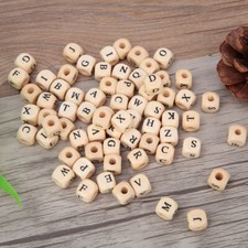 100pcs Wooden Beads 10 X 10mm DIY English Nature Wood Alphabet Letters CT0
