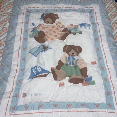 Vintage Brooke Morrison NoJo Crib Bedding Baby Bears Set of Ruffle Pink Blue
