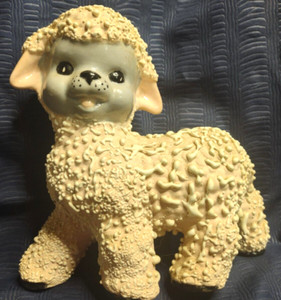 Textured Ceramic Lamb White Pink Gray VTG Figurine 1950s Anthropomorphic Nursery