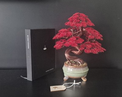 Handgefertigter Draht Bonsai Baum rot Skulptur Ornament Wohndeko H 12 Zoll