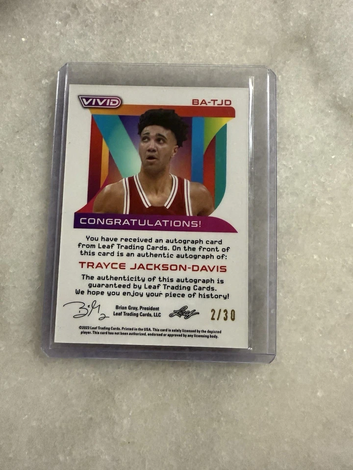 2022-23 LEAF VIVID - TRAYCE JACKSON-DAVIS #BA-TJD BLUE /30 (AU, RC) - Image 4 of 4