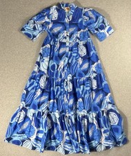 Farm Rio Midi Dress Anthropologie Buttondown Tiered Floral Blue Size XS NWT