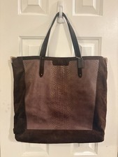 Coach Brown Embossed Suede Snake Print Tote Shoulder Bag Zip Gold Hardware